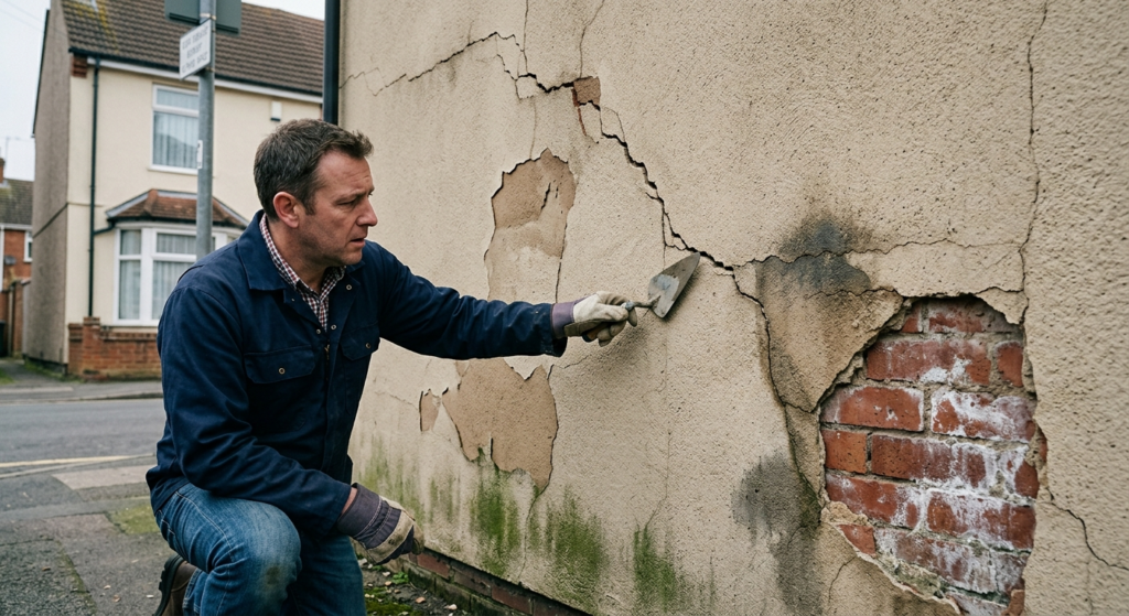 Repairing large exterior wall cracks