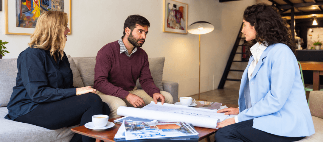 Homeowner discussing exterior rendering project