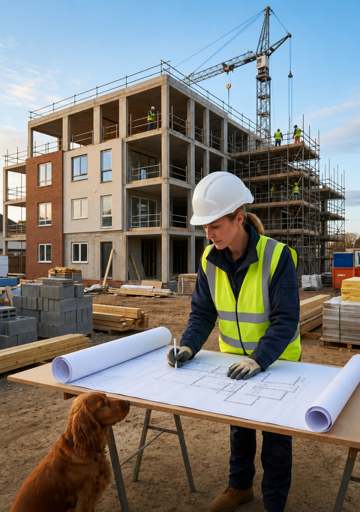 Builders working on residential construction projects